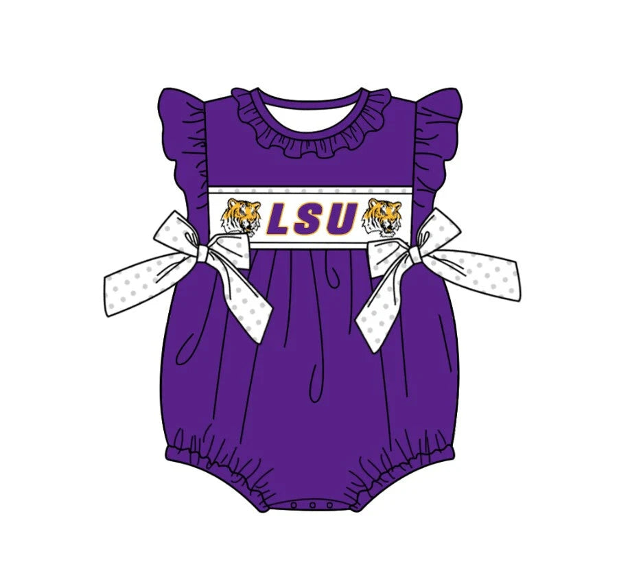 Baby Infant Girls LSU Tiger Team Purple Sleepers Rompers Preorder(moq 3)