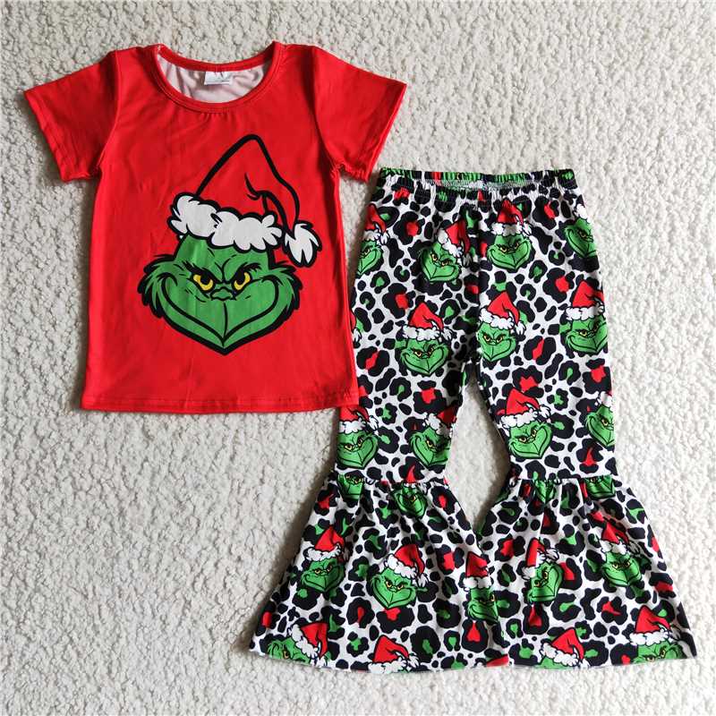 GSPO0162 Christmas Girl Red Cartoon Leopard Bell Outfit