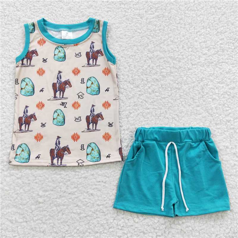 RTS BSSO0208 Baby Boys Summer Sets Baby Boys sleeveless tee shirt rodeo shorts western clothes sets