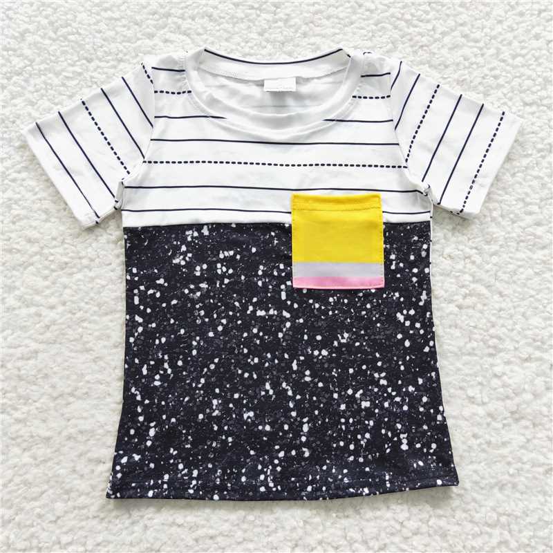 RTS BT0235 Baby Boys Top Baby Boys Back To School Pencil Pocket Short Sleeve Shirts Tops