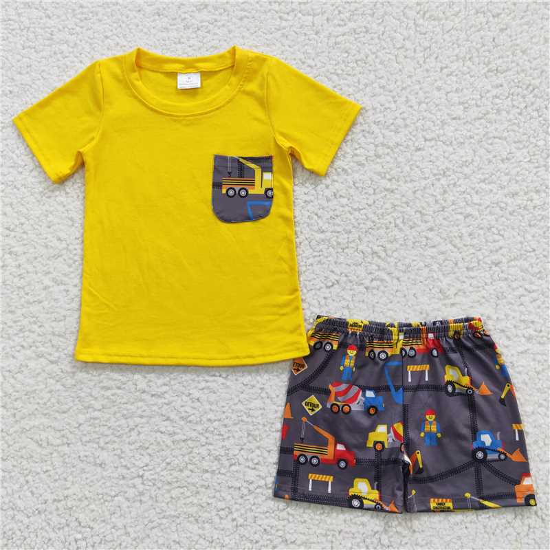 RTS BSSO0231 Baby Boys Summer Sets Baby Boys Summer Construction Pocket Top Shorts Clothes