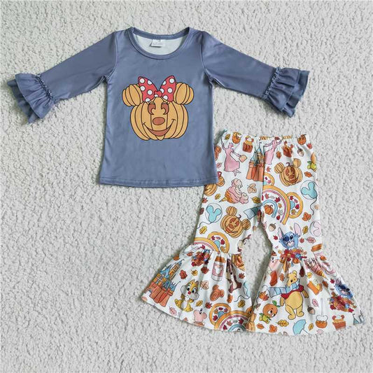 GLP0002 Baby girls halloween pumpkin bell pants clothing set