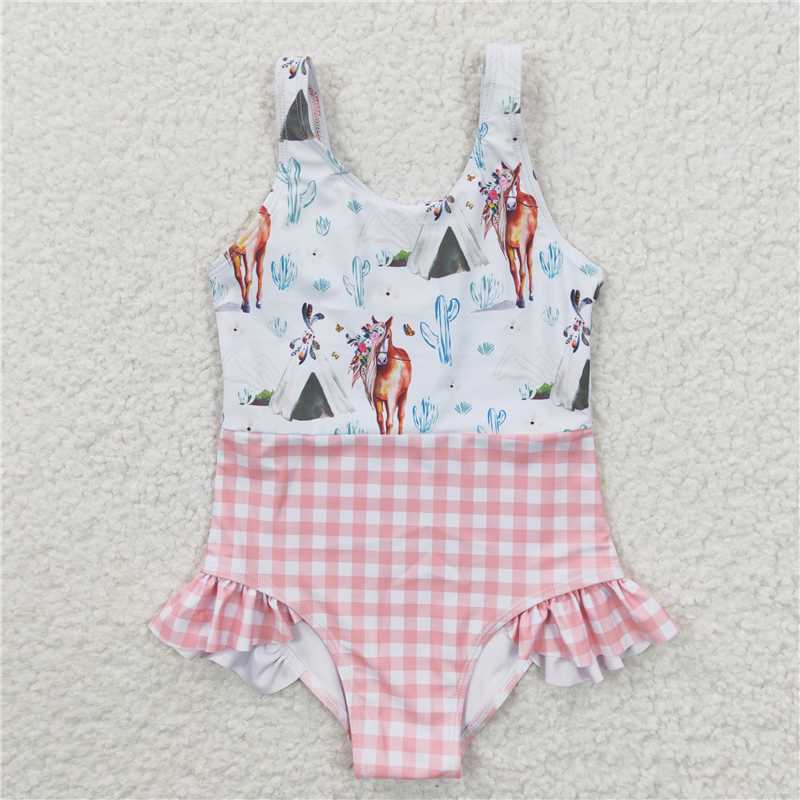 Sibling Baby Girls Western Horse Country Life Swimsuits