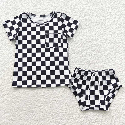 Baby Girls Boys Sibling Checkered Summer Bummie Sets