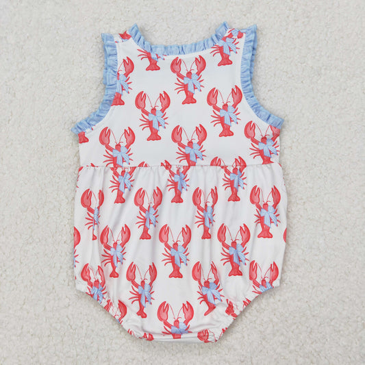 SR2710 Baby Infant Girls Crawfish Bows Straps Romper