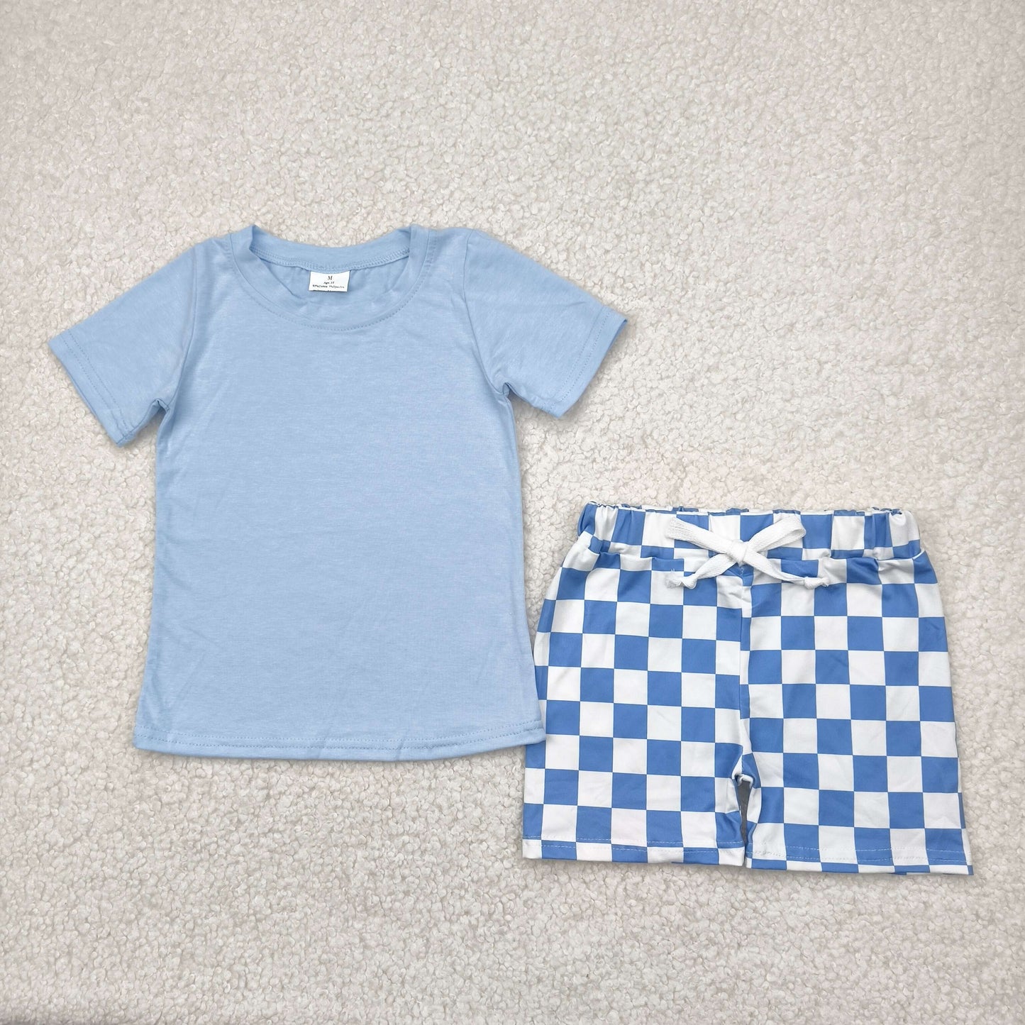 BSSO1469 Baby Boys Blue Short Sleeves Top Plaid Short Set 4.22