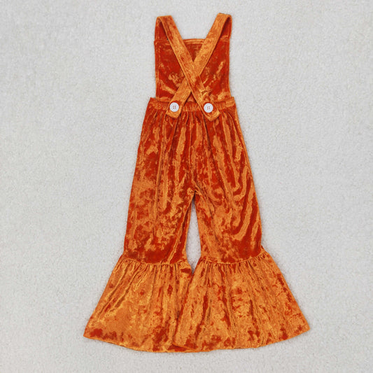 SR2444 Baby Girls Straps Orange Dog Velvet Jumpsuit