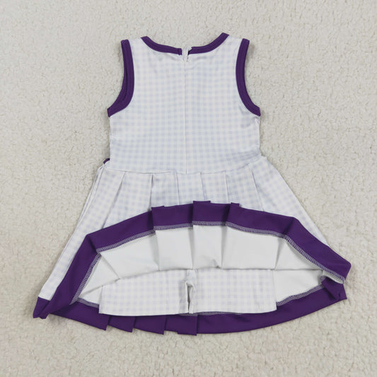 GSD2758 Baby Girls Purple Plaid Sleeveless Zipper Shorts Yoga Knee Length Dress 8.12