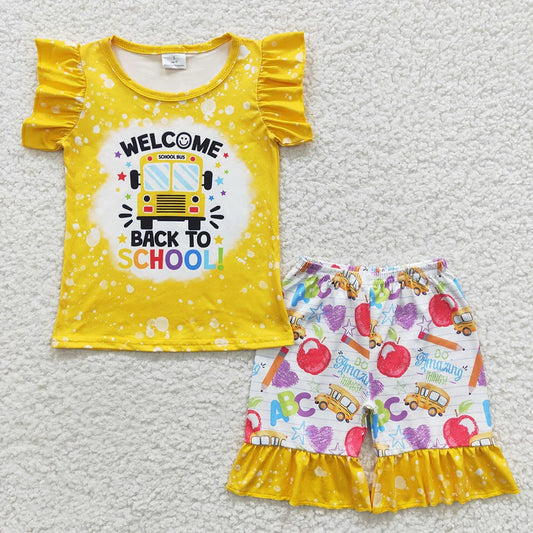 Sibling Boys Baby Girls Bus Back To School Shorts Sets