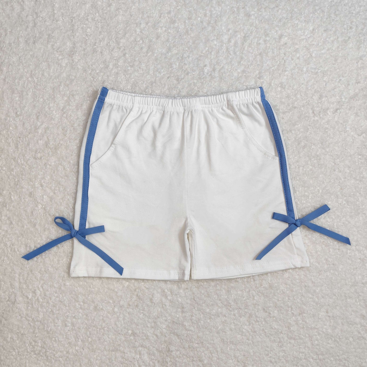 SS0424 Baby Girls Ivory Cotton Bow Sports Shorts Bottoms