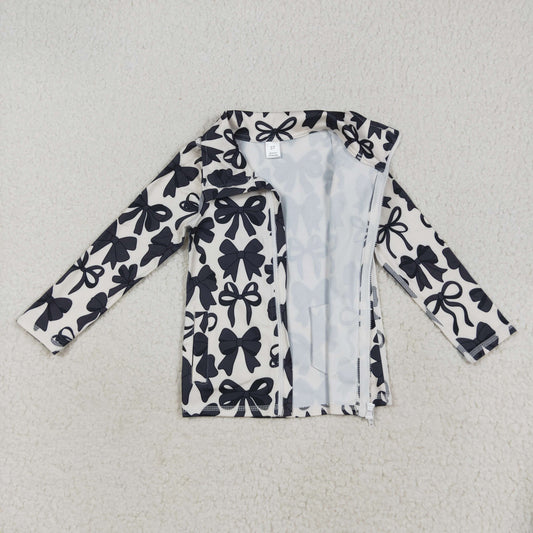 GT1084 Baby Girls Long Sleeves Black Bows Zipper Pockets Yoga Jacket Top 7.26