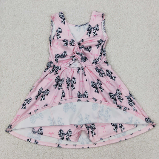 GSD1853 Baby Girls Western Cow Print Bow Sleeveless Knee Length Dress