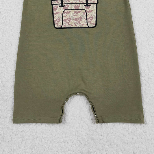 RTS SR3761 Baby Boys Romper Embroidery Camo Boxes Baby Boys Olive Short Sleeve Hunting Rompers