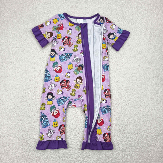SR2870 Baby Infant Girls Cartoon Princess Zip Romper