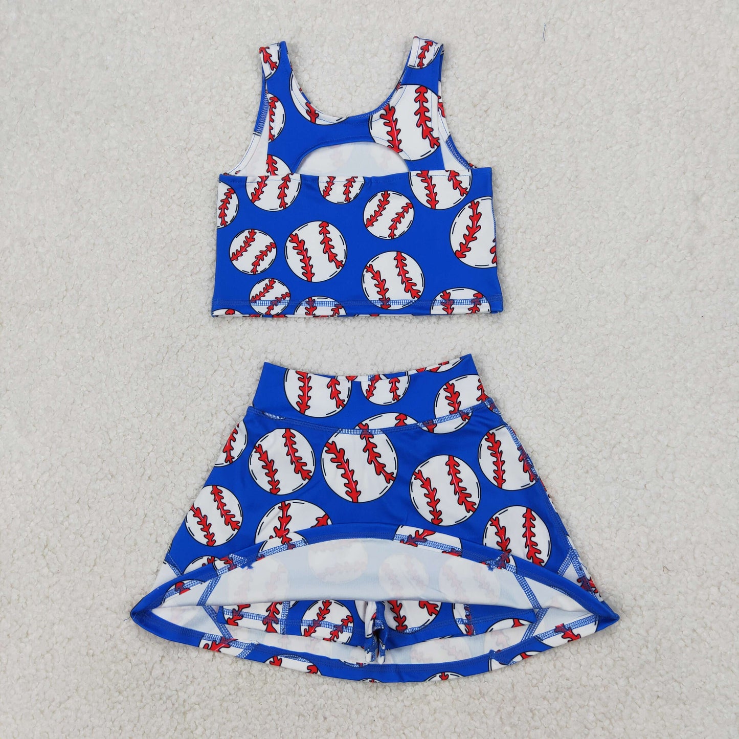 GSD2040 Baby Girls Blue Baseball Vest Top Sports Skorts Clothes Set