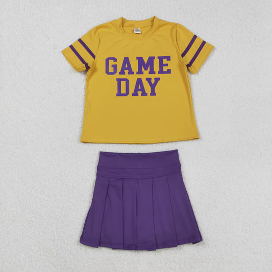 GT1100+GLK0086 Baby Girls Vinyl PurpleGame Day Top Purple Skorts Team Yoga Set C8.27