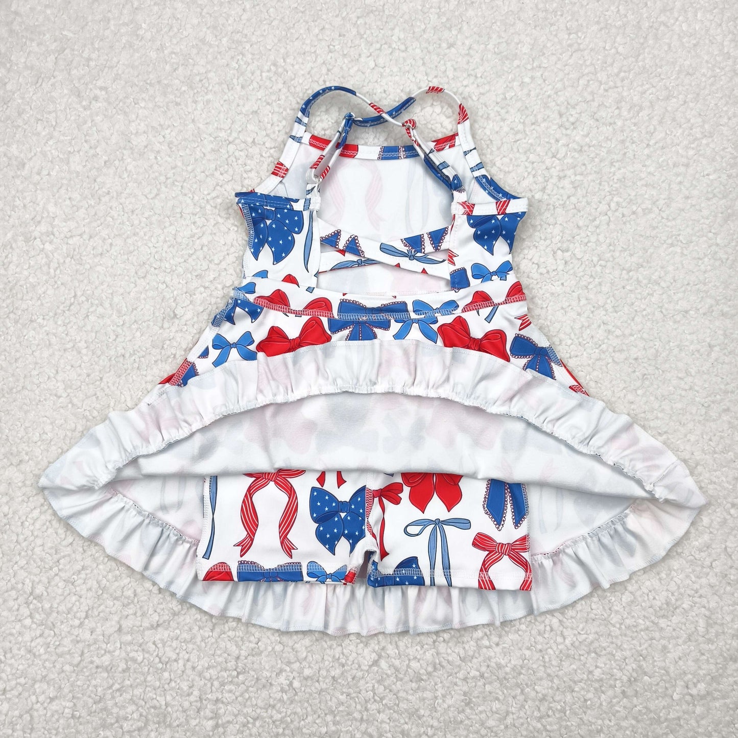 GSD2345 Baby Girls Strap Blue Red Bows 4th Of July Active Knee Length Dress 5.8