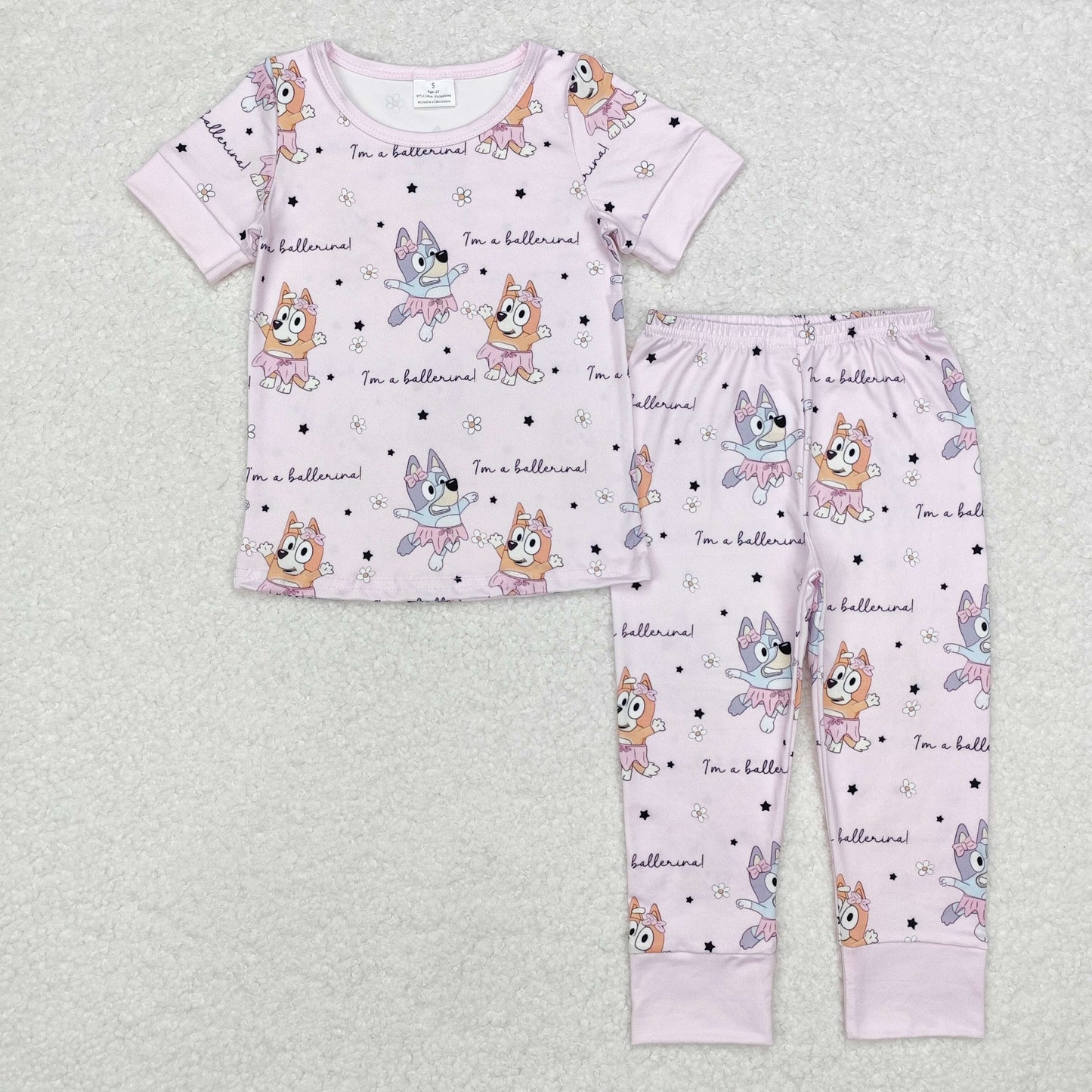 GSPO1697 Baby Girls Pink Cartoon Dogs Top Pants Pajamas Clothes Set