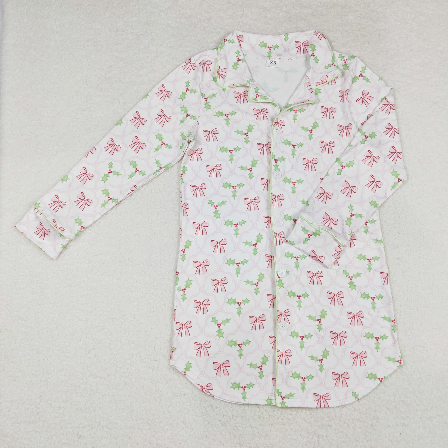 GT0661 Adult Women Christmas Bows Holly Tops Sleep Wear