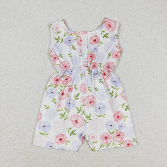 SR1311 Pink-blue flower sleeveless onesie