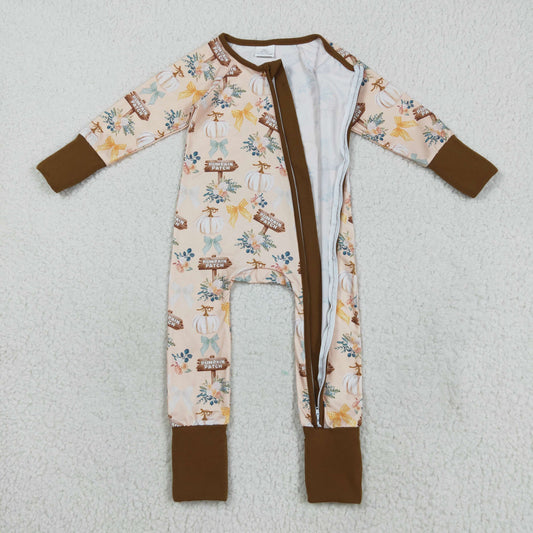 LR2462 Baby Boys Long Sleeves Pumpkins Patch Bows Zipper Pant Romper C8.22