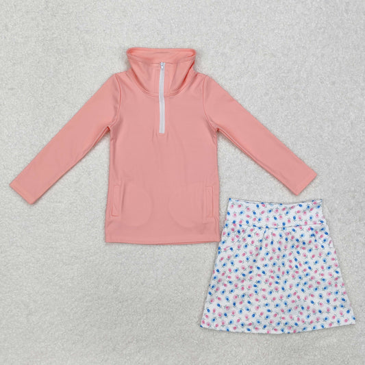 GLD0984 Baby Girls Pink Pullover Active Wear Top Shorts Skirts Clothes Set