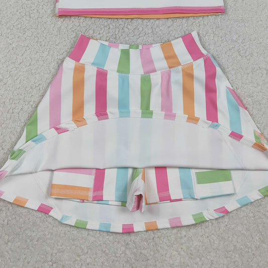 RTS GSD2348 Baby Girls Sleeveless Colorful Stripes Top Skort Yoga Active Sets