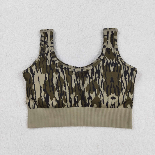 GT1187 Adult Women Bottomland Camo Knitted Yoga Crop Bra Tops C9.5