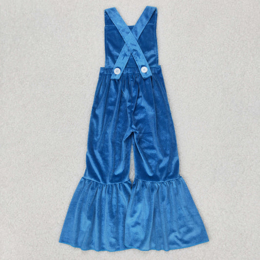 SR2445 Baby Girls Straps Blue Dog Velvet Jumpsuit