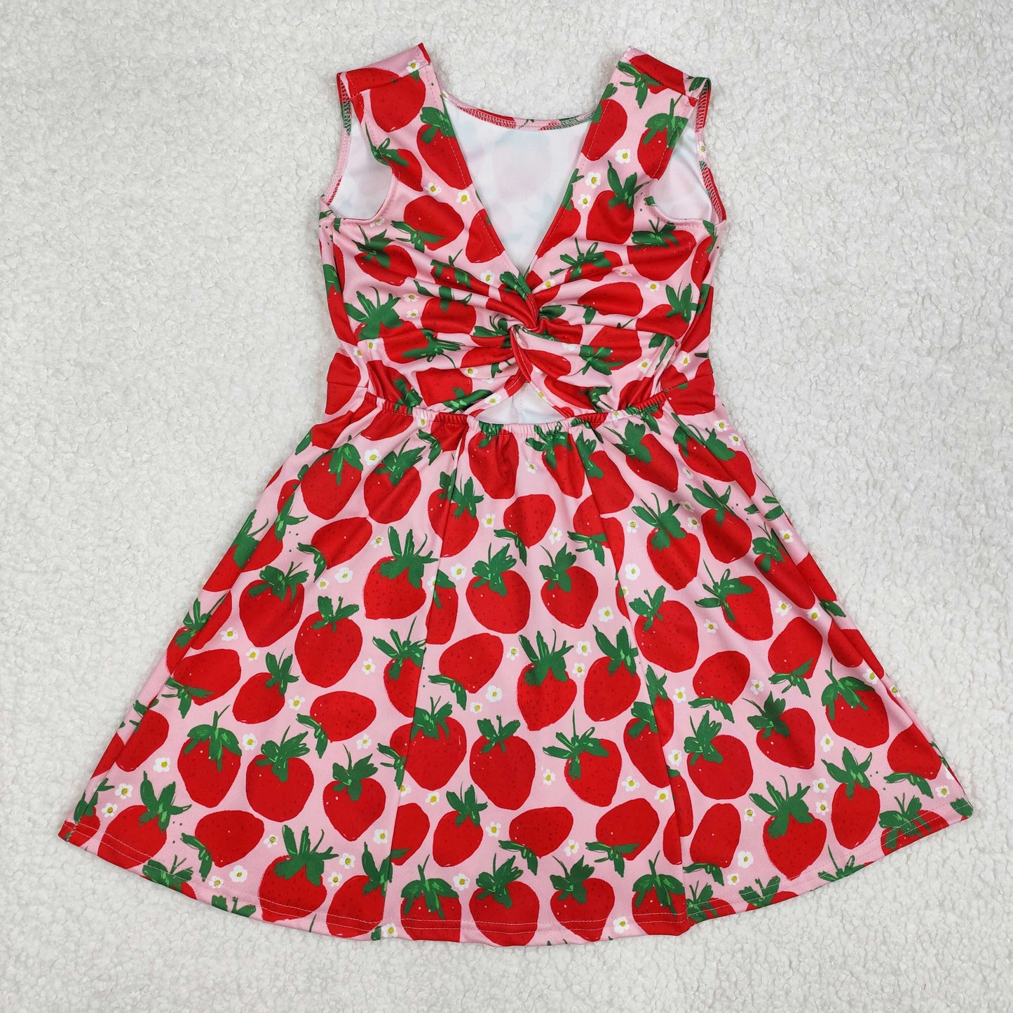 GSD1843 Baby Girls Red Strawberry Sleeveless Knee Length Dress