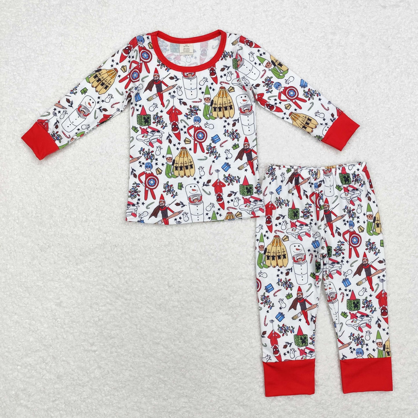 BLP0722 Bamboo Christmas Snowman red and white long sleeve trousers pajamas set