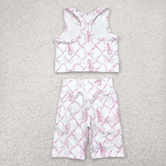 GT0883+SS0397 Baby Girls Pink Tennis Bow Yoga Vest Short Active Wear Clothes Set 4.30