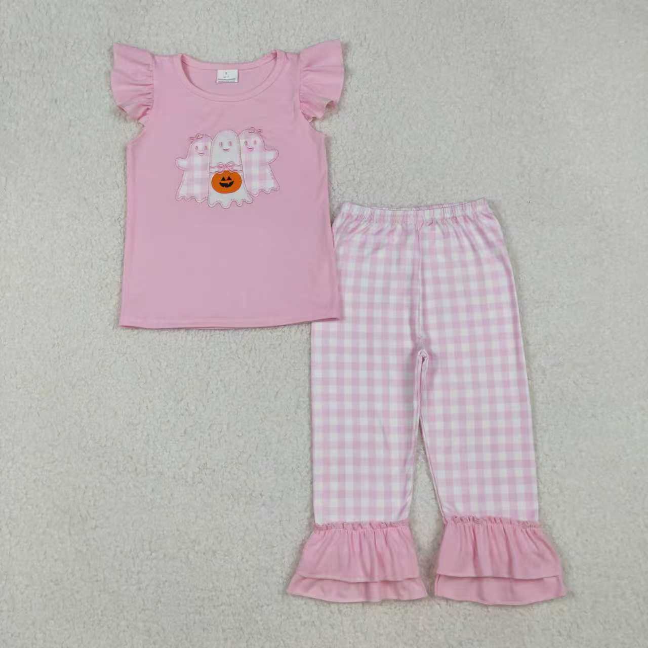 Sibling Baby Boys Girls Embroidery Ghost Pumpkins Pants Halloween Clothes Sets Rompers C10.10