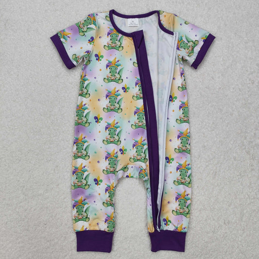 SR2398 Baby Infant Boys Mardi Gras Crocodile Zip Romper