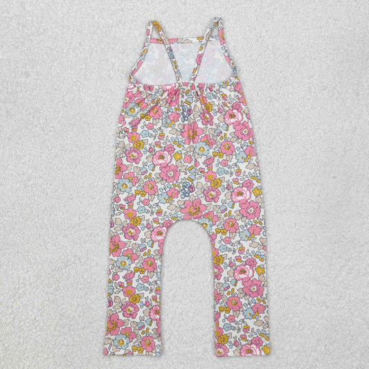 SR1982 Baby Girls Pink Flowers Straps Jumpsuit