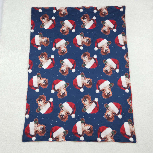 BL0088 Baby Kids Christmas Western Highland Cow Hats Minky Blanket C10.15