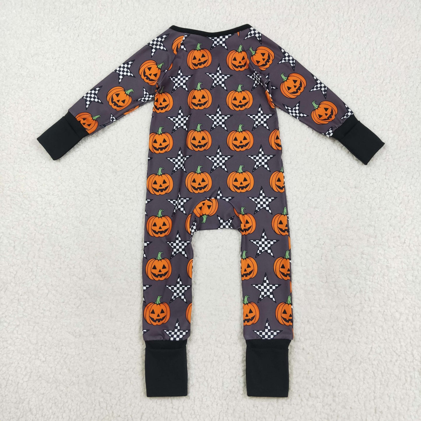 LR2464 Baby Boys Long Sleeves Plaid Stars Pumpkins Zipper Pant Romper C8.20