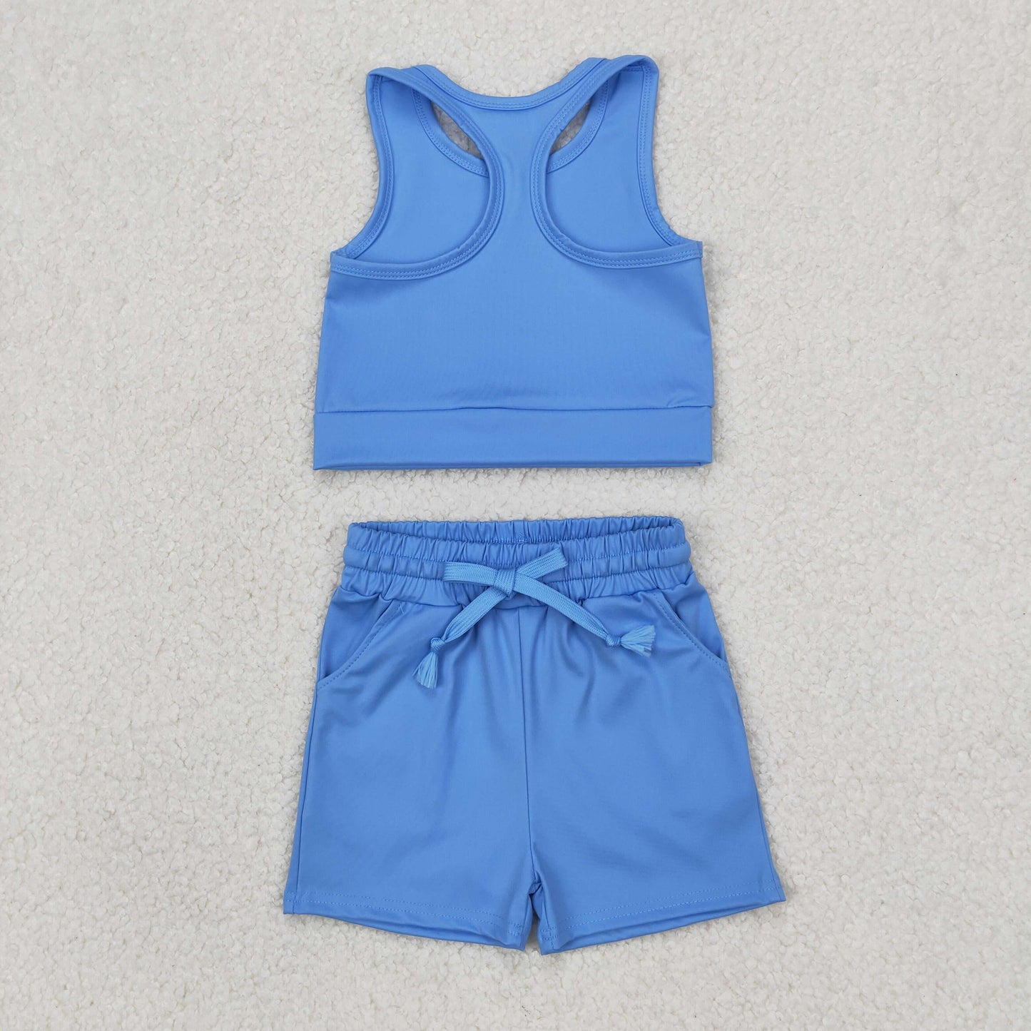GSSO2132 Baby Girls Blue Vest Top Sports Shorts Clothes Set