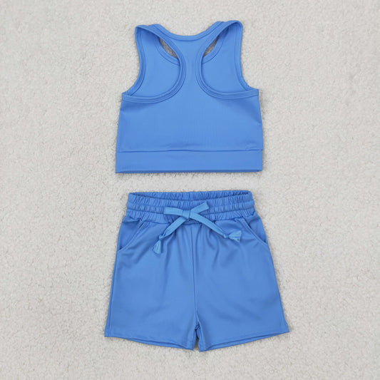 GSSO2132 Baby Girls Blue Vest Top Sports Shorts Clothes Set