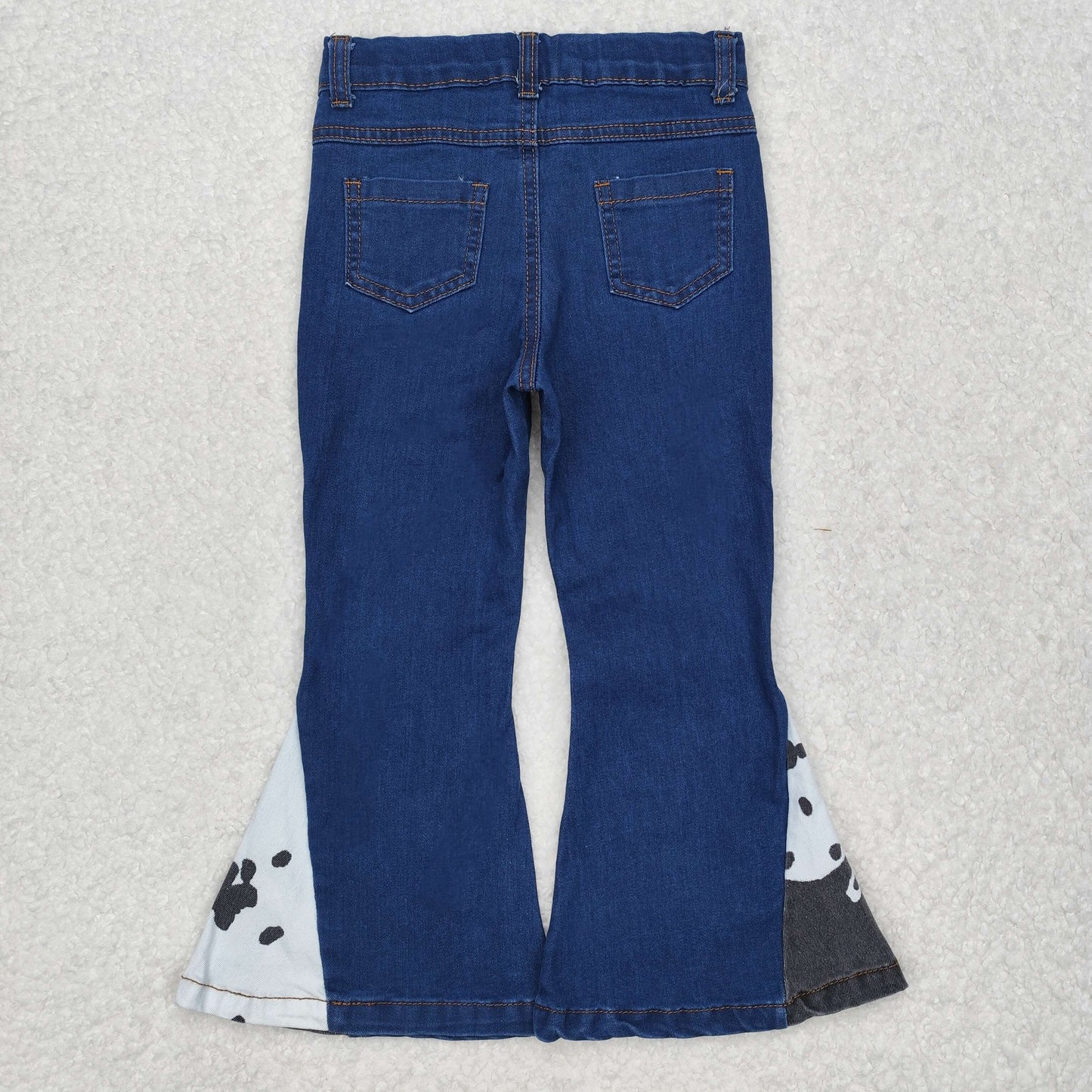 P0304 Baby Girls Western Black White Cow Print Bell Denim Pants