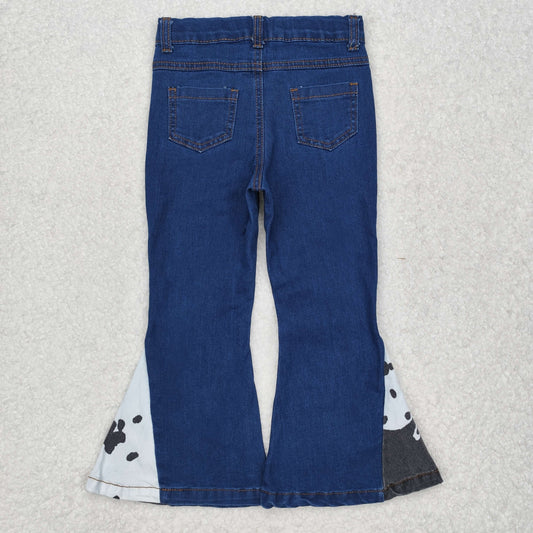 P0304 Baby Girls Western Black White Cow Print Bell Denim Pants