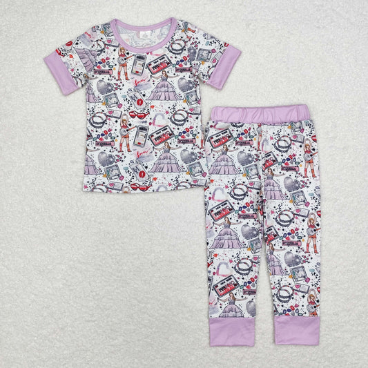 GSPO1656 Bamboo 1989 Country music singer purple and white short sleeve pants pajamas set