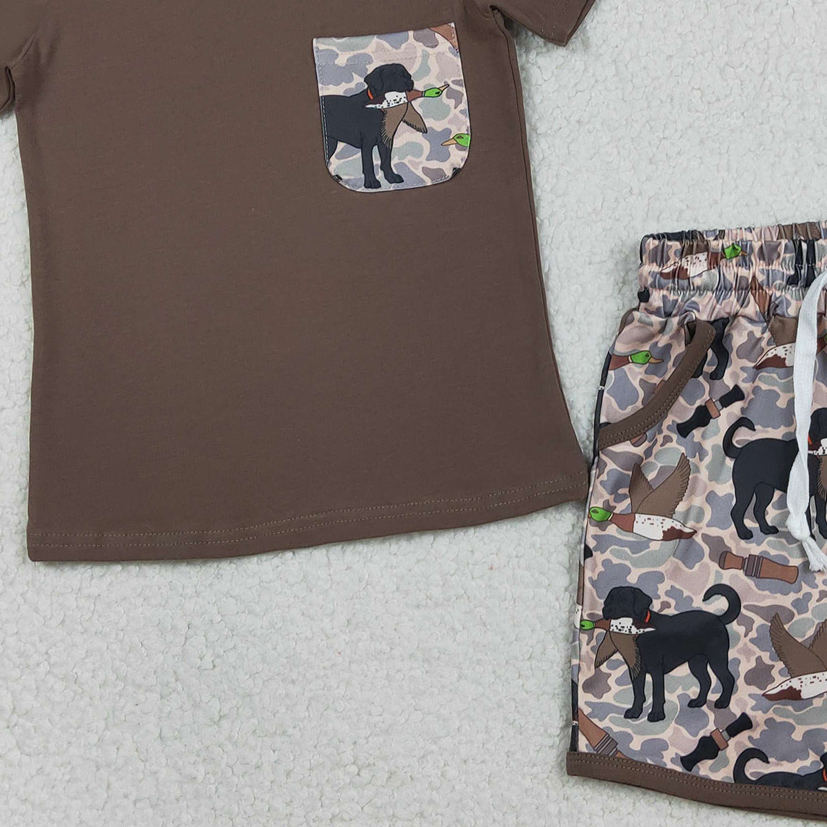 RTS BSSO1849 Baby Boys Shirt Top Dog Ducks Camo Pockets Short Hunting Clothes Sets
