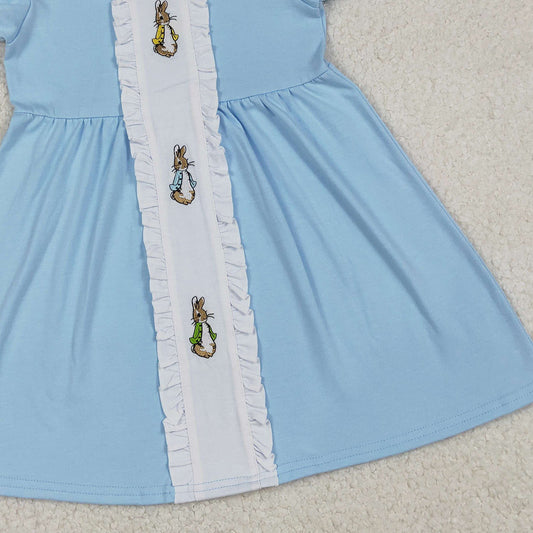 RTS GSD2961 Embroidery Rabbits Baby Girls Easter Collar Knee Length Dresses
