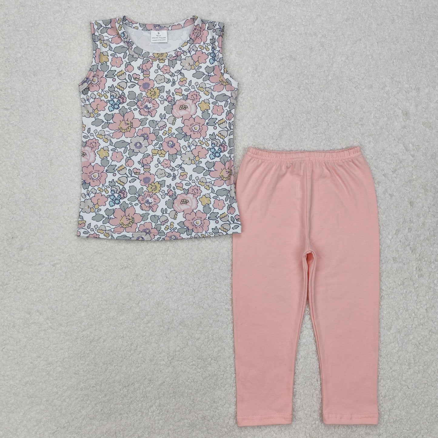 GSPO1919 Baby Girls Spring Pink Flowers Top Legging Outfit