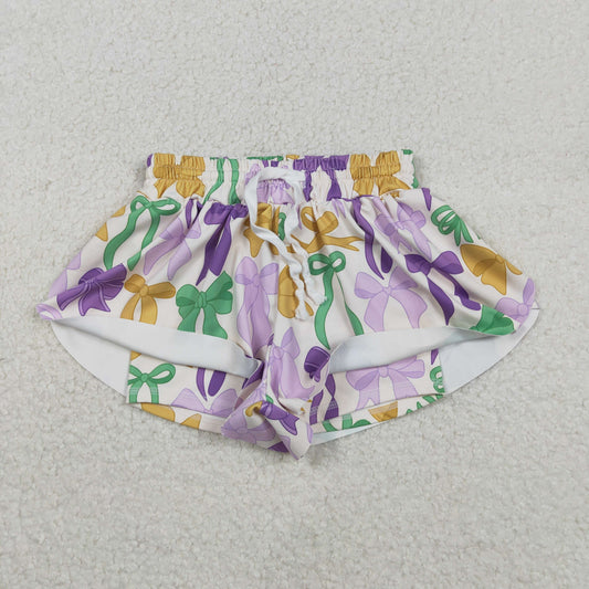SS0684 Baby Girls Mardigras Bows Plaid Yoga Shorts Bottoms C11.21