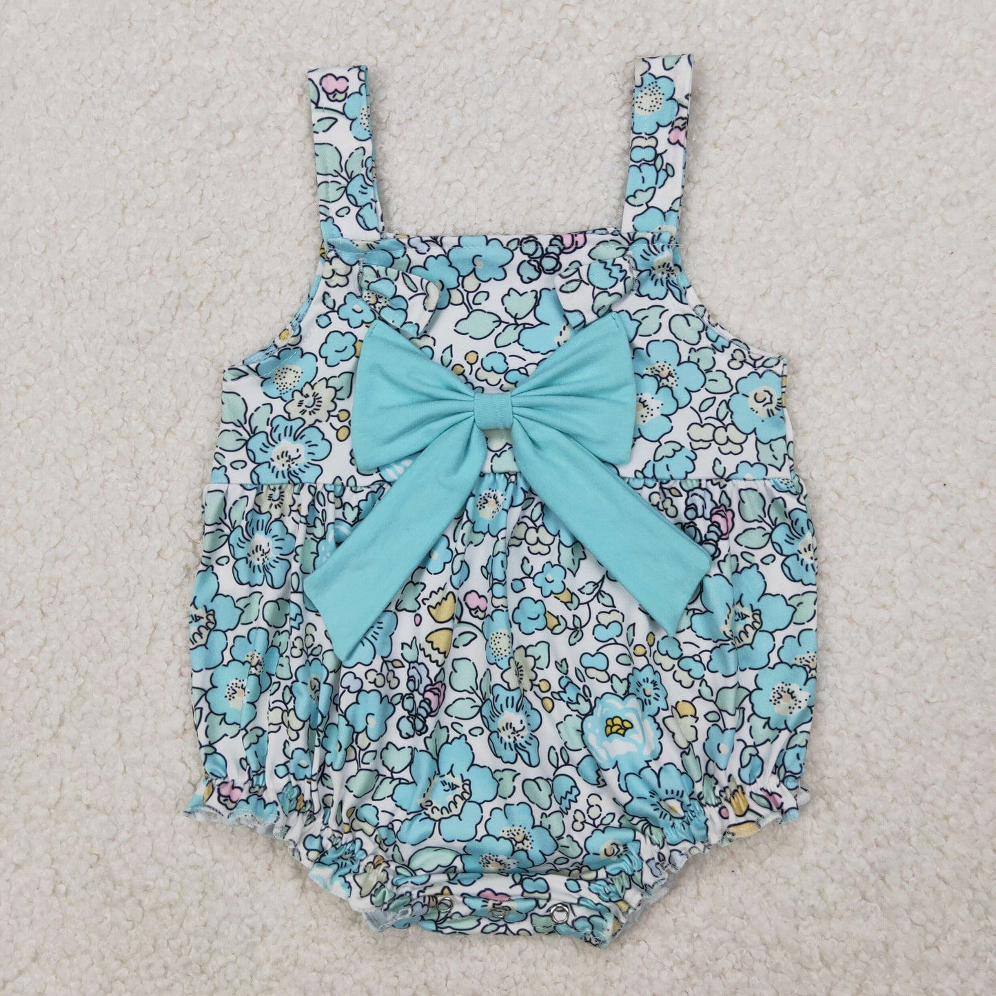 SR2829 Baby Infant Girls Blue Flowers Big Bow Romper