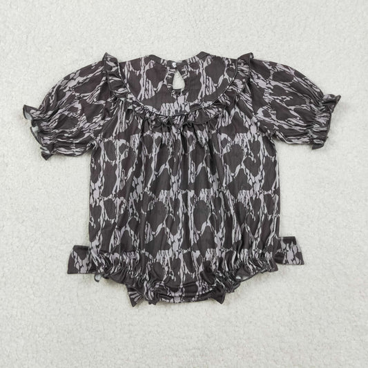LR2727 Embroidery Baby Girls Gray Camo Mamas Bestie Bows Western Ruffle Romper C11.11