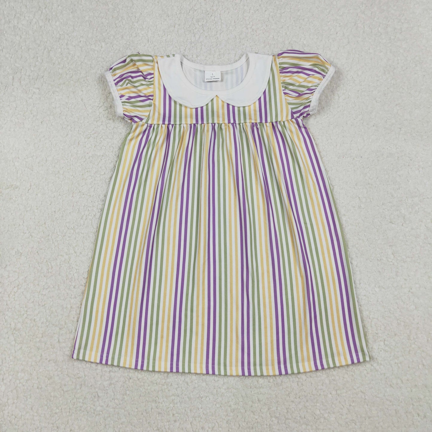 GSD1571 Baby Girls Mardi Gras Stripes Collar Knee Length Dress C9.29