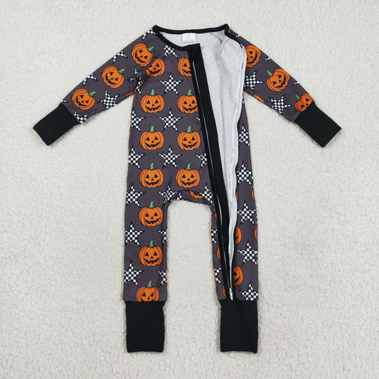 LR2464 Baby Boys Long Sleeves Plaid Stars Pumpkins Zipper Pant Romper C8.20